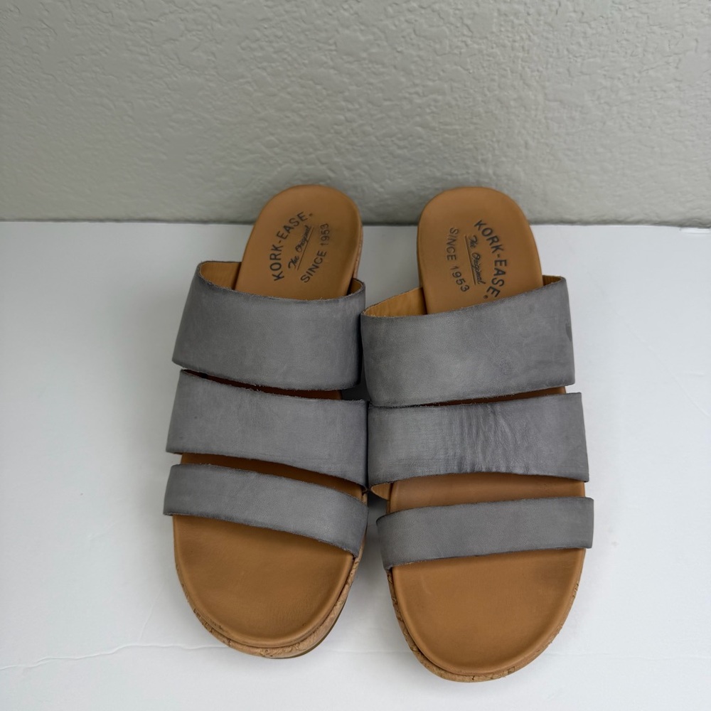 Kork-Ease Women’s Menzie Triple Strap Slip-On Leather Cork Wedge Sandals Size 8 - Picture 2 of 11